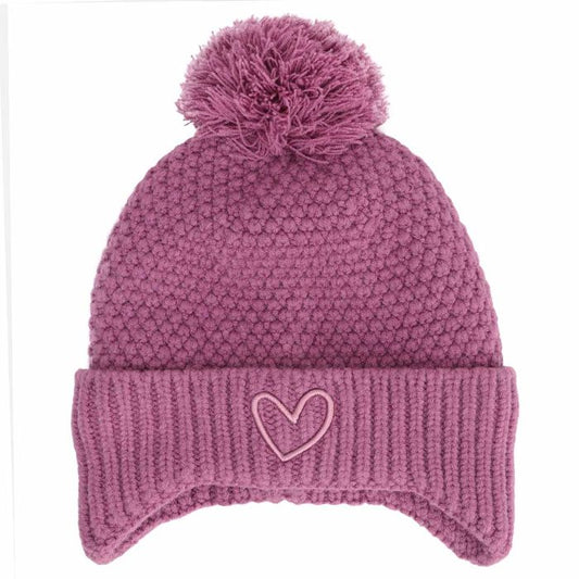 Tuque d'hiver - Calikids rose en tricot avec pompon et motif cœur pour enfant vue de face