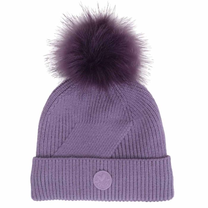 Tuque d'hiver - Calikids violette en tricot, avec pompon et revers côtelé, pour enfant, vue de face