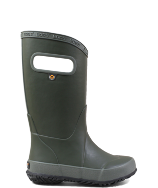 Bottes de pluie - Bogs vert kaki en caoutchouc, style mid-calf avec poignée intégrée, vue de profil gauche.