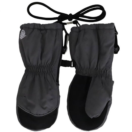 Mitaines d'hiver - Calikids gris foncé avec paume noire antidérapante, élastique poignet, vue de face, enfant