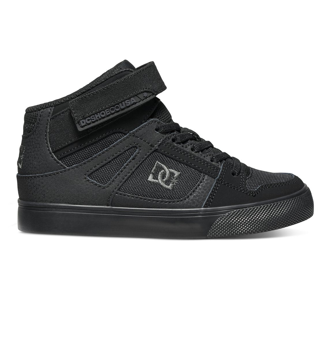 Chaussures - Pure high top noir en faux lacets élastiques, style basket montante, côté latéral, pour enfant garçon.