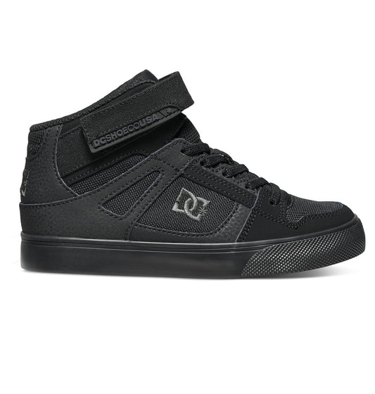 Chaussures - Pure high top noir en faux lacets élastiques, style basket montante, côté latéral, pour enfant garçon.