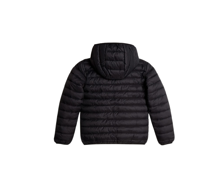 Manteau Mi-Saison - Guess noir matelassé avec capuche pour garçon, vue de dos, tissu synthétique léger