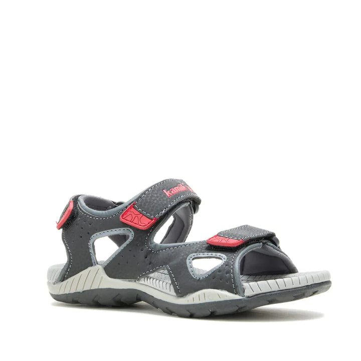 Sandales - LOBSTER2 Kamik garçon en cuir synthétique gris et rouge, vue côté droit, avec sangles ajustables et semelle texturée.