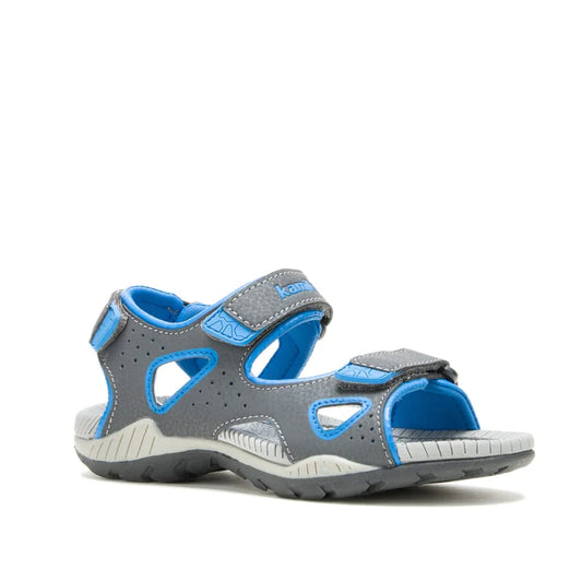 Sandales - LOBSTER2 Kamik garçon en cuir synthétique gris et bleu, avec sangles ajustables, vue de profil côté extérieur.