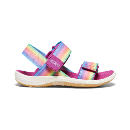 Sandales Elle Backstrap - Keen pour fille, multicolores arc-en-ciel, semelle blanche, vue de profil gauche, style sandale ouverte.
