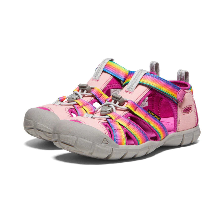 Sandales - Keen pour enfant fille, rose et multicolore, style sport avec caoutchouc durable, vue de trois-quarts face.
