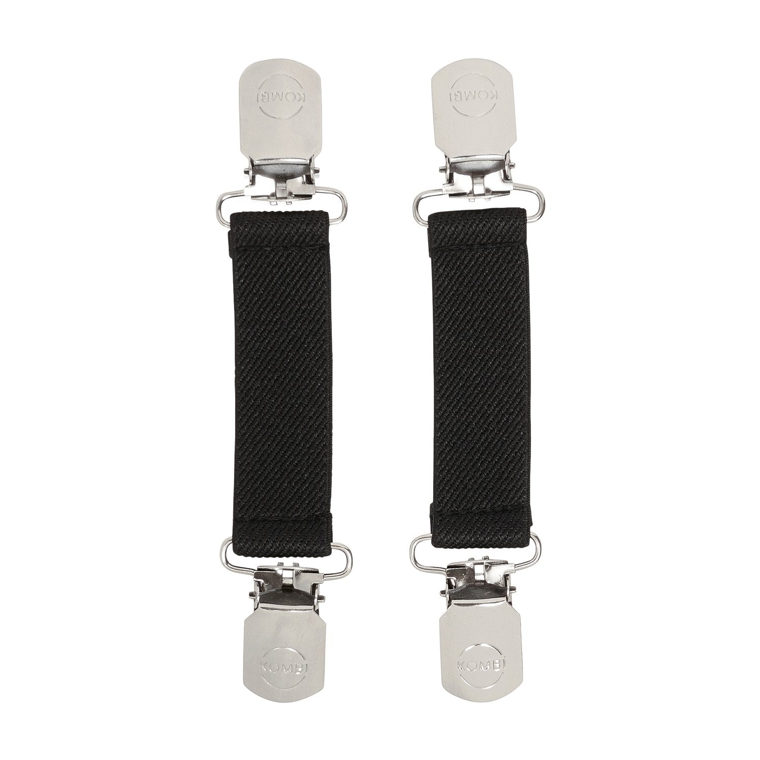 Attache-Mitaines - Kombi noir en bande élastique avec clips métal argenté, vue de face, accessoire pour enfant.