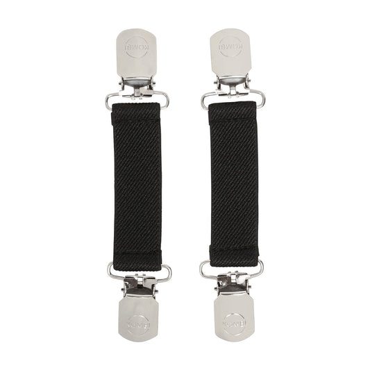 Attache-Mitaines - Kombi noir en bande élastique avec clips métal argenté, vue de face, accessoire pour enfant.