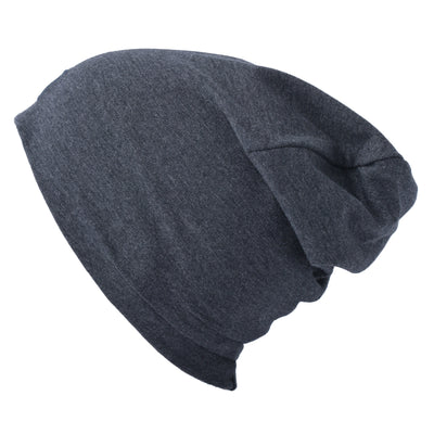 Tuque Mi-Saison - L&P en coton gris foncé et élasthanne extensible, style slouchy, vue de côté, unisexe adulte