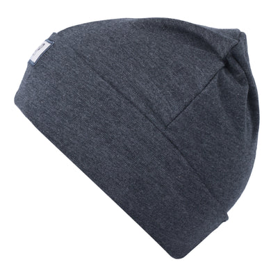 Tuque Mi-Saison - L&P gris anthracite en coton et élasthanne, extensible, vue de côté sur fond blanc.