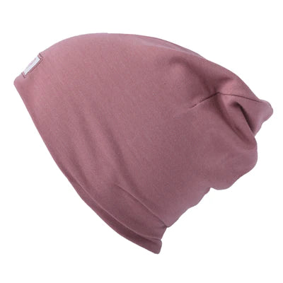 Tuque Mi-Saison - L&P en coton extensible rose vieux, style souple, vue de côté, unisexe, taille adulte