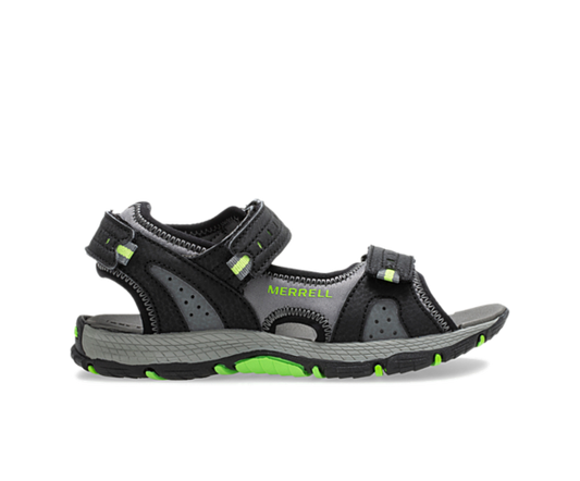 Sandales - PANTHER SANDAL 2.0 noires et grises avec détails verts, style ouvert garçon, vue de côté.