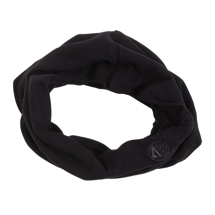 Cache-cou en jersey doublé en polar - Nanö noir uni, matière douce et extensible, détail logo, vue de face