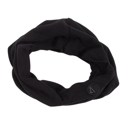 Cache-cou en jersey doublé en polar - Nanö noir uni, matière douce et extensible, détail logo, vue de face