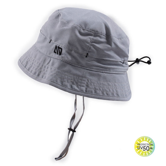 Chapeau U.V - Nanö gris clair en tissu léger avec cordon de serrage ajustable, protection solaire UPF 50+, vue de côté