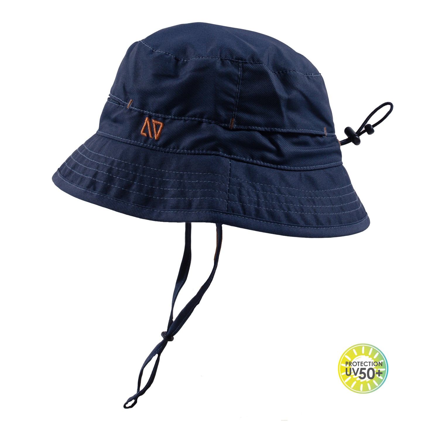 Chapeau U.V - Nanö bleu marine en tissu léger avec cordon ajustable, protection solaire UPF 50+, vue de côté.