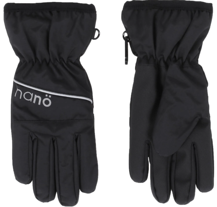 Gants Mi-Saison - Nanö noirs en nylon résistant à l’eau avec doublure micropolar, vue des deux faces, taille enfant.