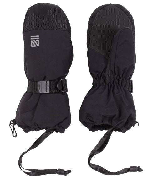 Mitaines d'hiver - Nanö noires avec paume renforcée en cordura et sangle ajustable, vue de face et dos adulte.
