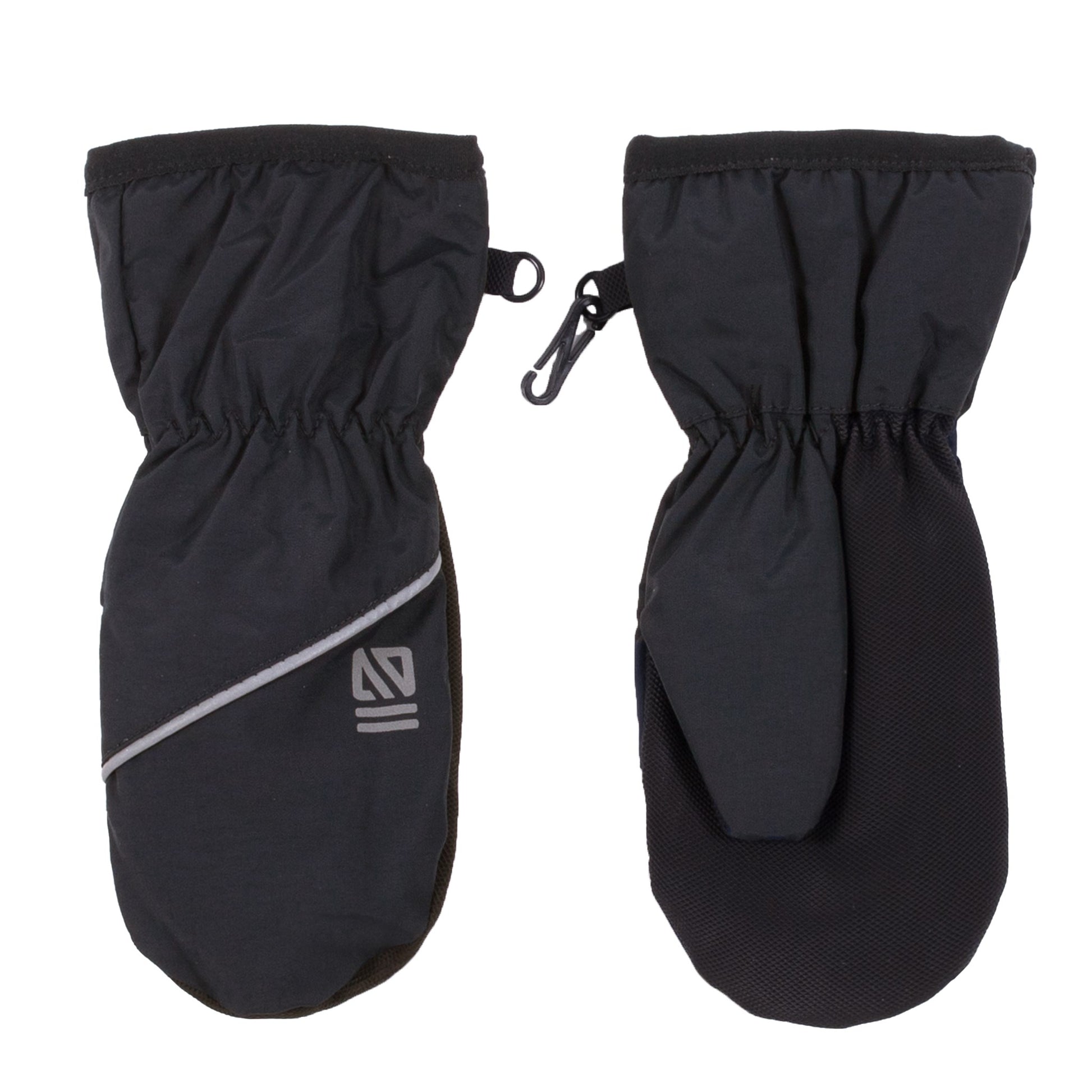 Mitaines Mi-Saison - Nanö noires en nylon Taslan avec paume PVC texturé, élément réfléchissant, vue de face et dos.