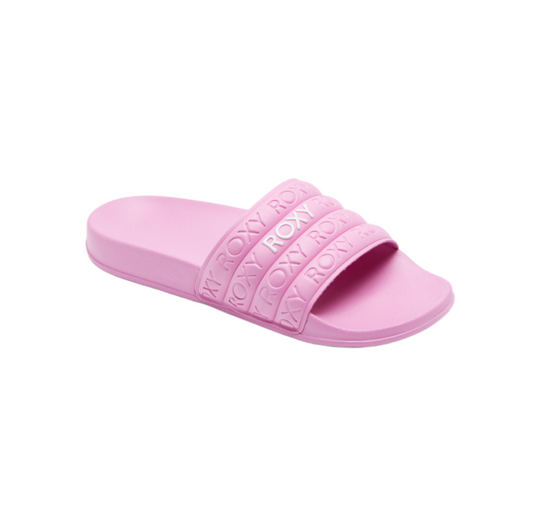 Sandales - Slippy rose en EVA moulé avec brides texturées, pour fille, vue de côté angle face