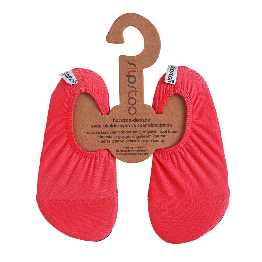 Slip Stop chaussons rouges en tissu respirant avec semelles antidérapantes, vue de dessus, taille enfant unisexe.