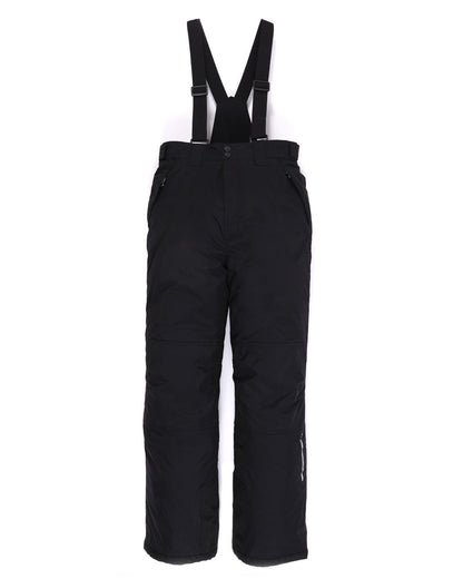 Salopette de neige - Snö noire avec bretelles ajustables, isolante, pour enfant, vue de face sur fond blanc
