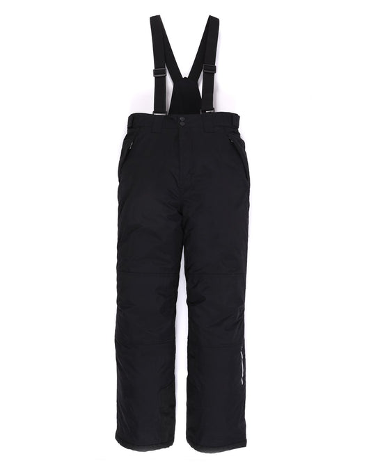 Salopette de neige - Snö noire avec bretelles ajustables, isolante, pour enfant, vue de face sur fond blanc