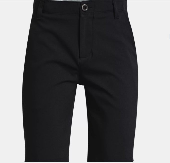 Bermuda - Under Armour noir en tissu uni avec taille ajustable pour garçon, vue de face sans mannequin.
