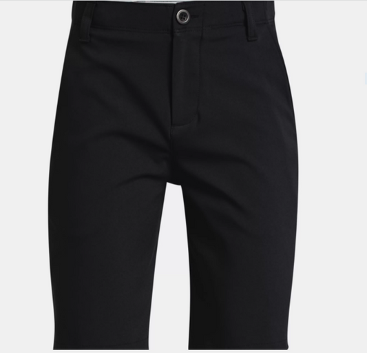 Bermuda - Under Armour noir en tissu uni avec taille ajustable pour garçon, vue de face sans mannequin.