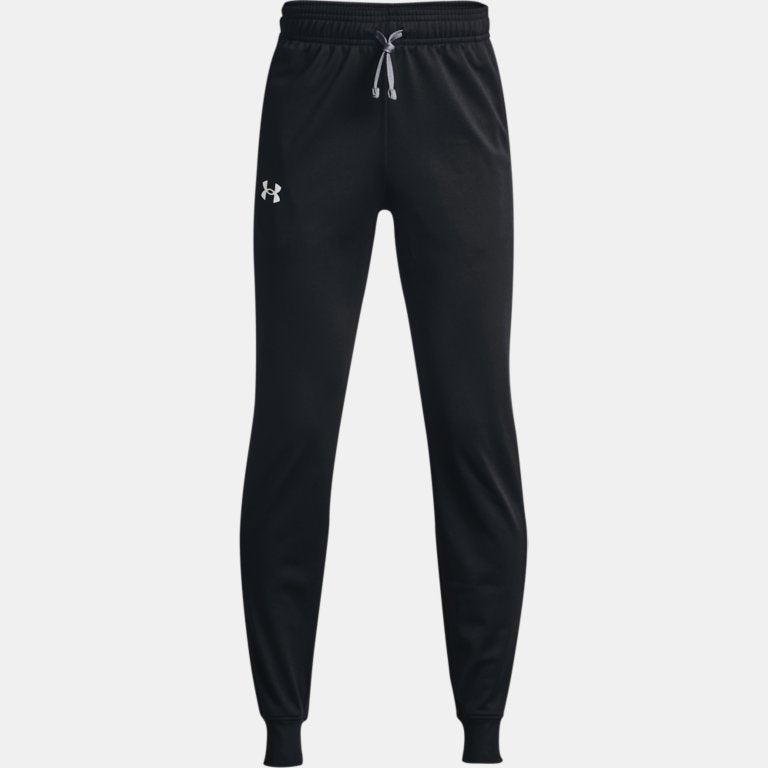 Pantalon Brawler 2.0 - Under Armour noir en tricot lisse avec intérieur brossé, ceinture élastique garçon, vue de face
