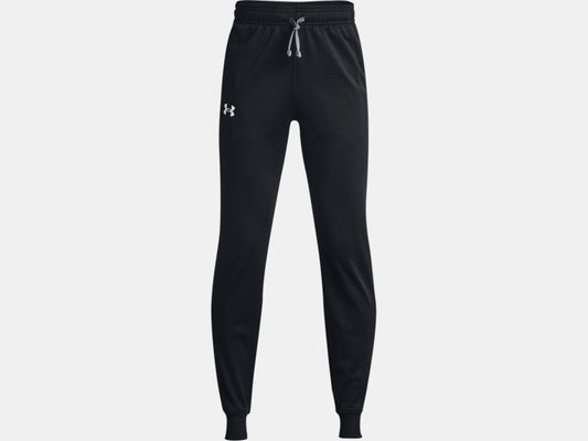 Pantalon Brawler 2.0 - Under Armour noir en tricot lisse avec intérieur brossé, ceinture élastique garçon, vue de face