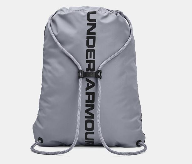 Sac à cordons - Under Armour gris clair en matériau durable, vue de dos avec cordons et pince de sternum noir