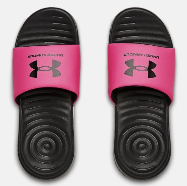 Sandales - Ansa Under Armour noir et rose, style flip flop, matière synthétique, vue de dessus, unisexe adulte.